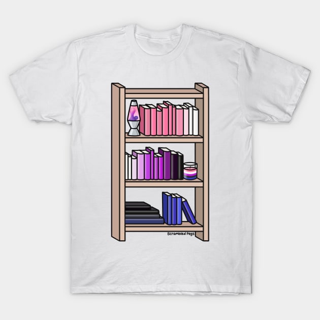 Gender Fluid Pride Bookcase T-Shirt by scrambledpegs